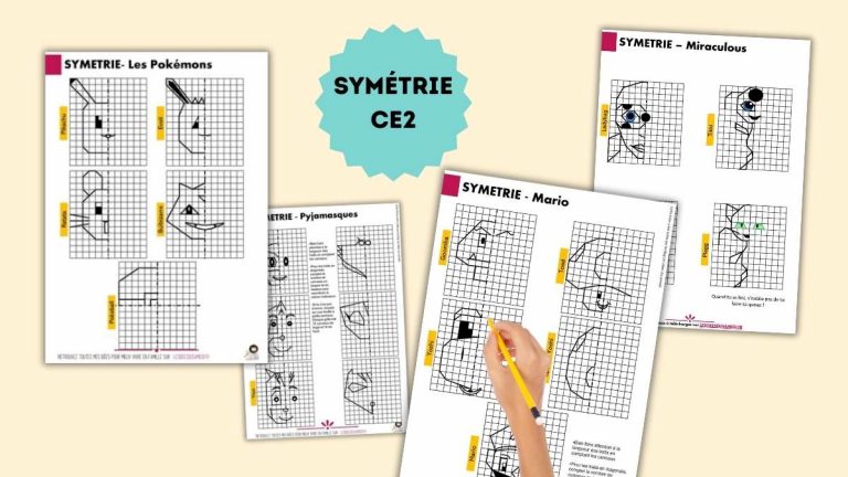 20 exercices de symétrie axiale CE2 : Pokémon, Mario, Miraculous et Pyjamasques