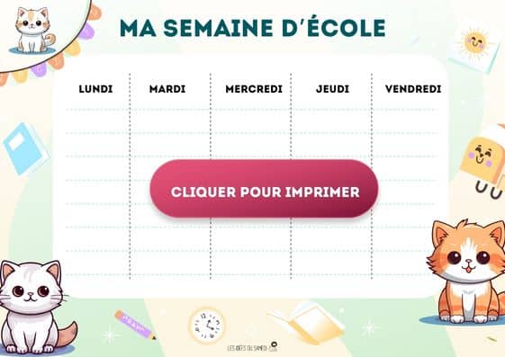 planning de la semaine pour enfant thème chat