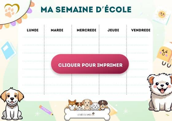 planning de la semaine pour enfant thème chiens