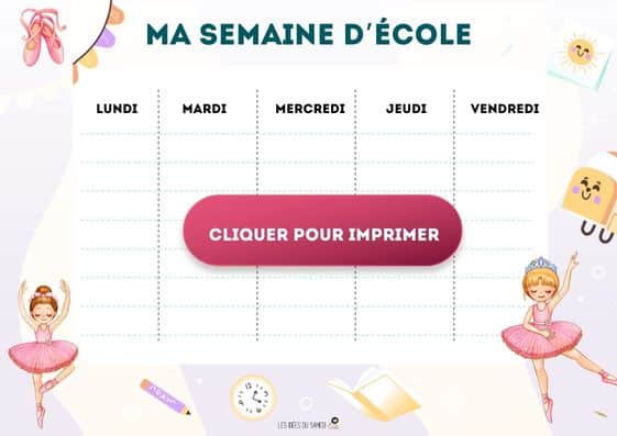 planning de la semaine pour enfant thème danseuses