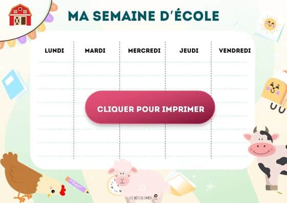 planning de la semaine pour enfant thème ferme