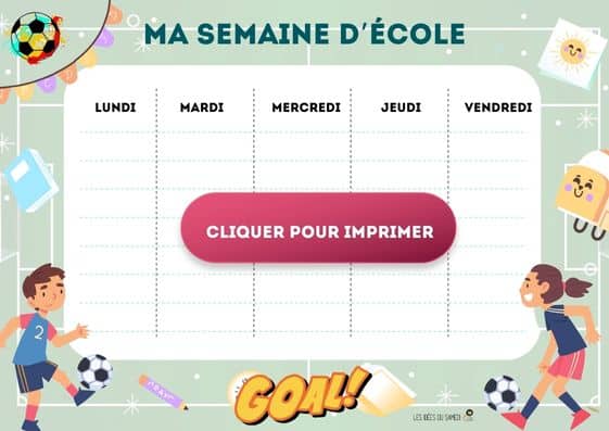 planning de la semaine pour enfant thème foot