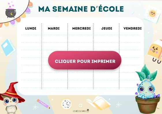 planning de la semaine pour enfant thème harry potter kawaii