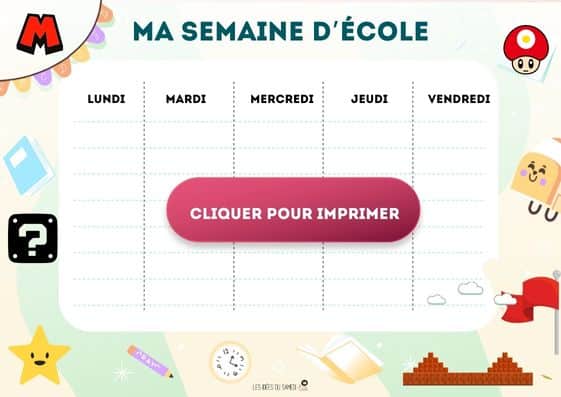 planning de la semaine pour enfant thème mario