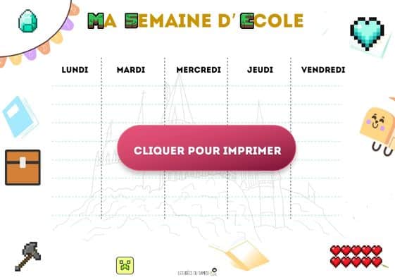 planning de la semaine pour enfant thème minecraft