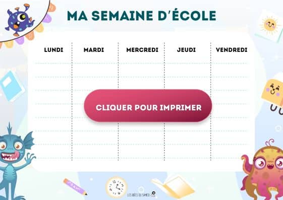 planning de la semaine pour enfant thème monstres mignons