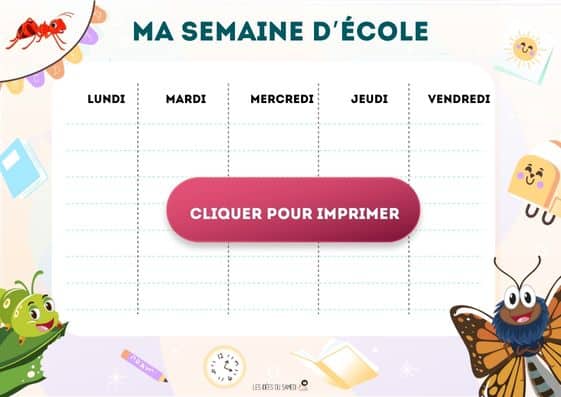 planning de la semaine pour enfant thème papillons