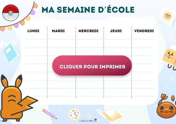 planning de la semaine pour enfant thème pikachu