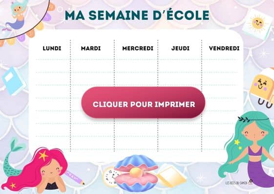 planning de la semaine pour enfant thème sirènes