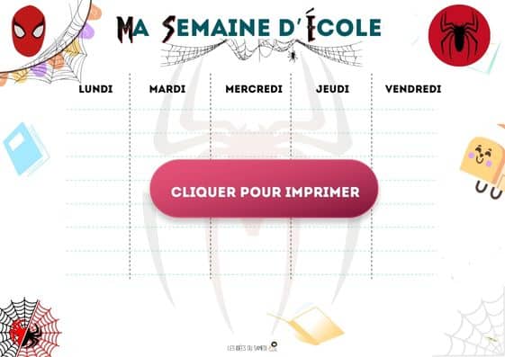planning de la semaine pour enfant thème spiderman
