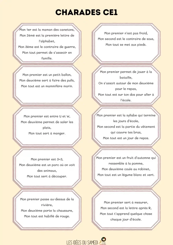 charades pour la classe de CE1 CE2 à imprimer