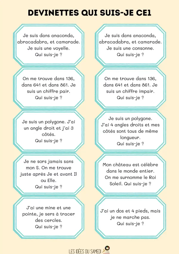 Devinettes qui suis je faciles pour CE1-CE2