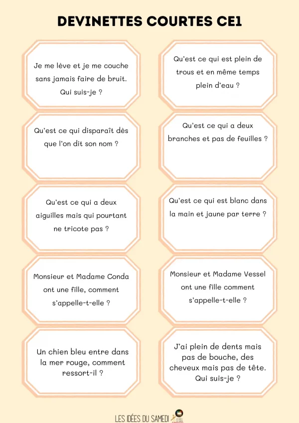 devinettes courtes pour les 8 - 10 ans