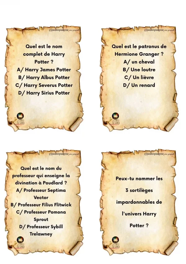 questions pour quiz harry potter