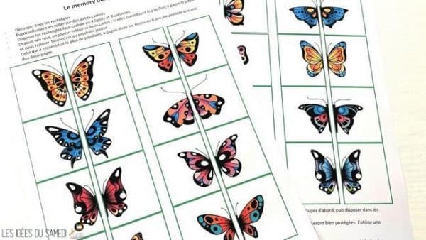 jeu pdf imprimé de memory de papillons