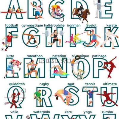 abécédaire sportif avec lettres alphabet et icones de sports