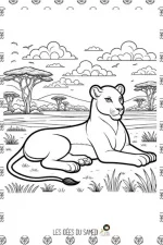 coloriage lionne couchée dans la savane