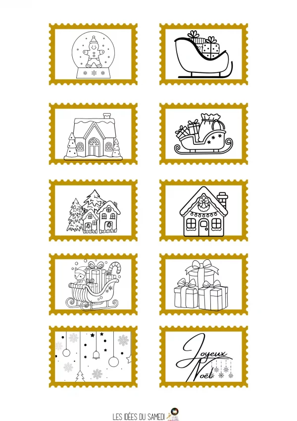 faux timbres de Noël à colorier