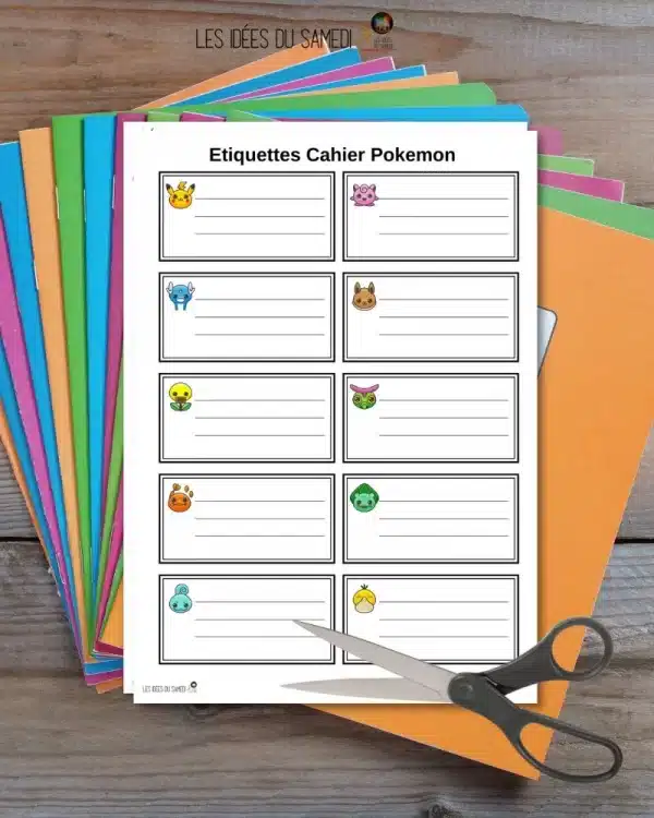 etiquette cahier pokemon