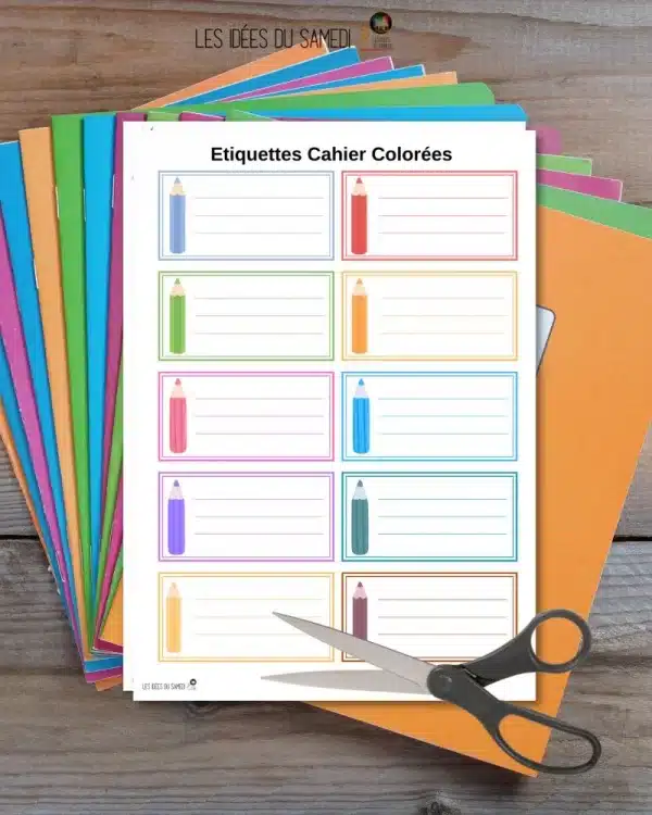 etiquettes cahier couleurs