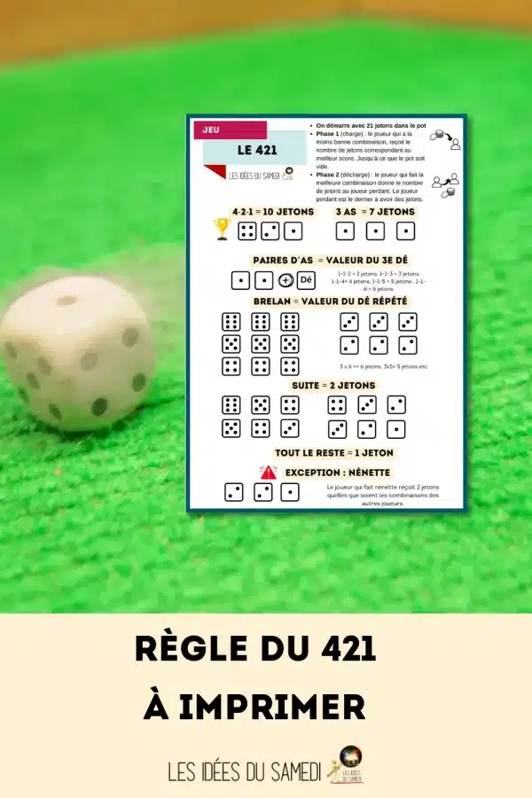 jouer au 421 en famille, rappel règles en pdf