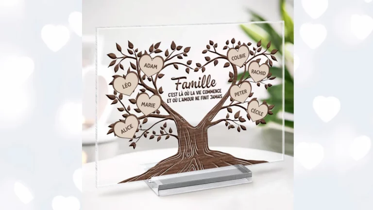 cadeau symbolisant l'amour familial avec un arbre