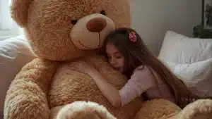 ado qui fait un calin à un nounours XL