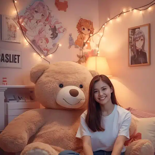 ado et sa peluche géante dans sa chambre cocoon