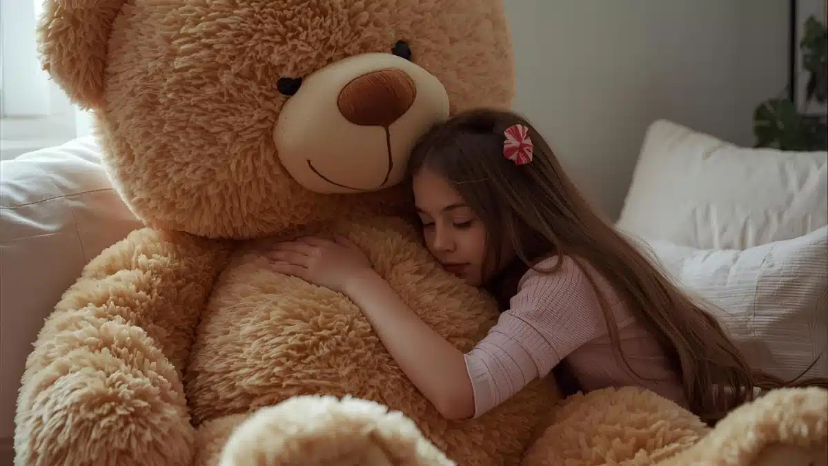 ado qui fait un calin à un nounours XL