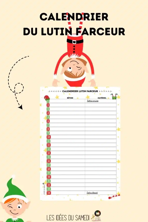 calendrier du lutin farceur à imprimer format PDF