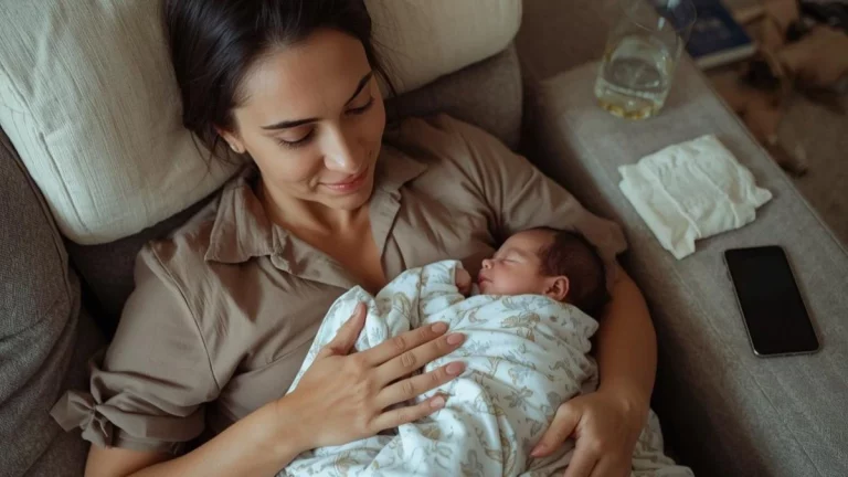 maman fatiguée avec son bébé endormi sur elle