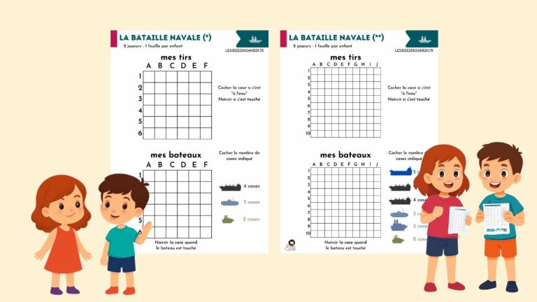 enfants présentent deux versions de jeu de bataille navale à imprimer
