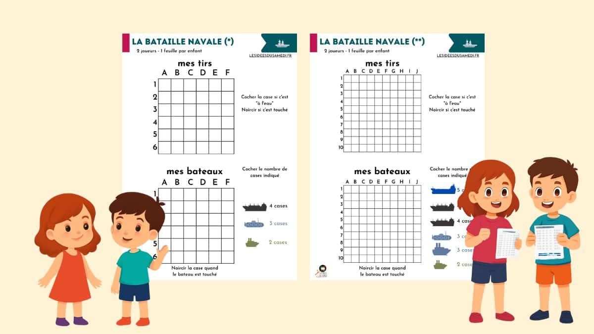 enfants présentent deux versions de jeu de bataille navale à imprimer