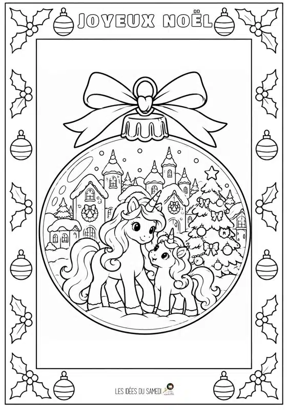 boule de noel avec motifs licornes